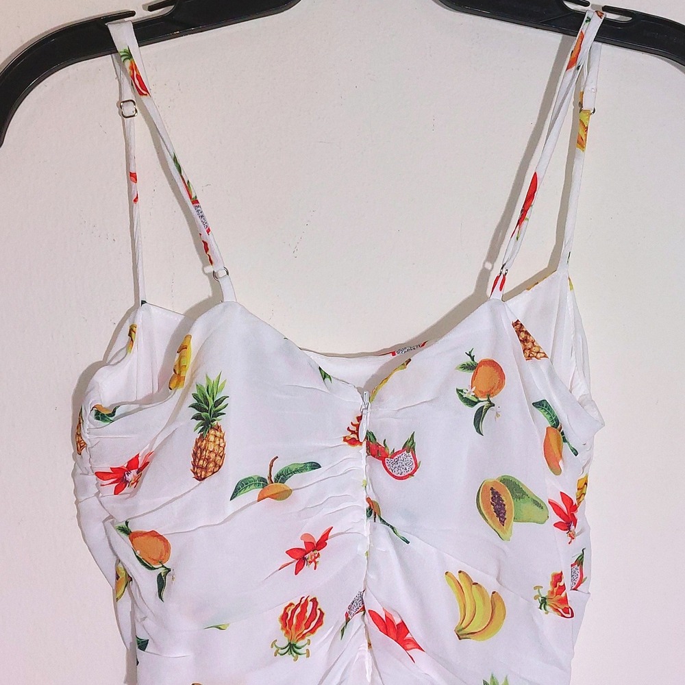 WEWOREWHAT Fruit Print Ruched Spaghetti Strap Mini Dress XS - Picture 10 of 15